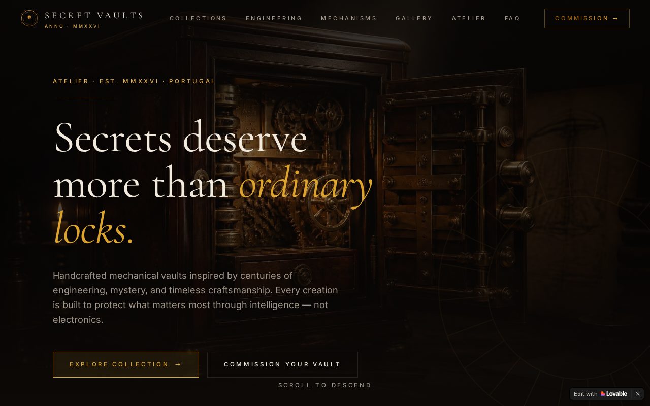 Secret Vaults homepage preview