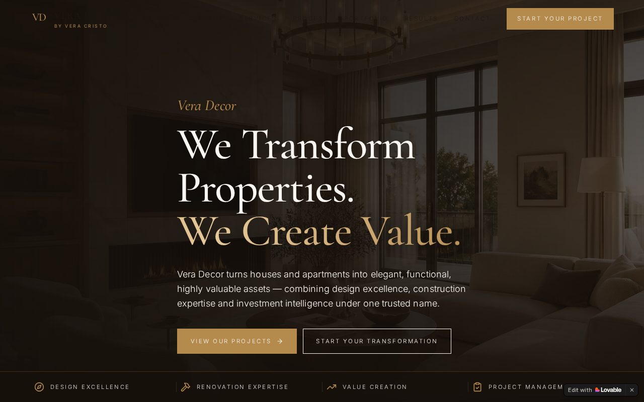Vera Decor homepage preview