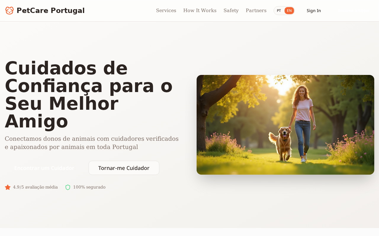 Pet Care Portugal homepage preview